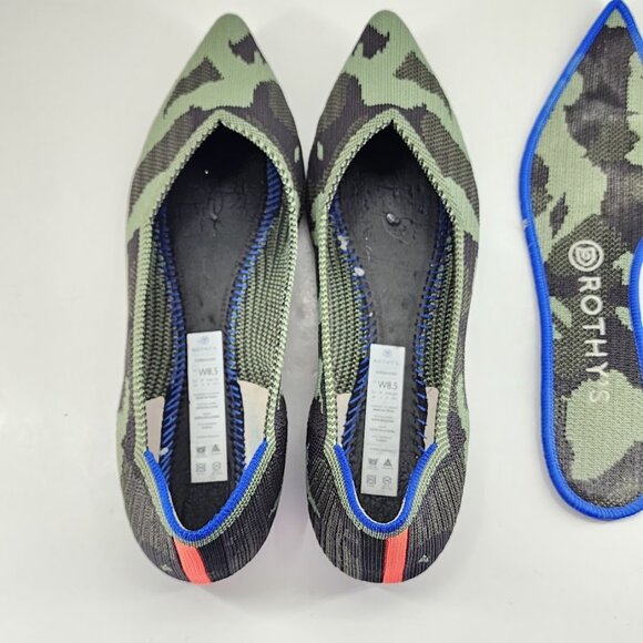 Rothy's The Point Olive Green Camo Retired Pointy Toe Ballet Flat Size 8.5 - Picture 6 of 10